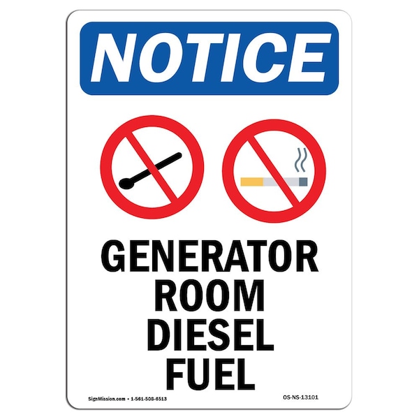 Safety Sign, OSHA Notice, 18" Height, Generator Room Diesel Fuel Sign With Symbol, Portrait